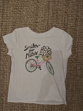 Old Navy White Graphic Tee with Pink Bicycle and Green Accents